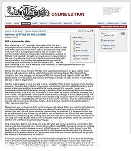 Photo of article with link to The Tech MIT Newspaper where article of MIT is just another place was published.