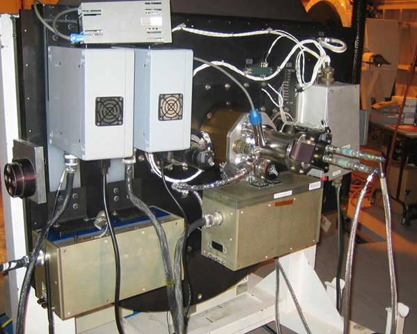 Instrument panel for the MagIC II upgrade that shows the camera dewar with two sets of electronics power units and cryogenic cooler connnections.